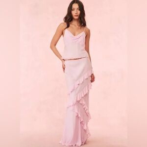 LoveShackFancy Mitnessa Asymmetrical Skirt Soft Lilac NWT